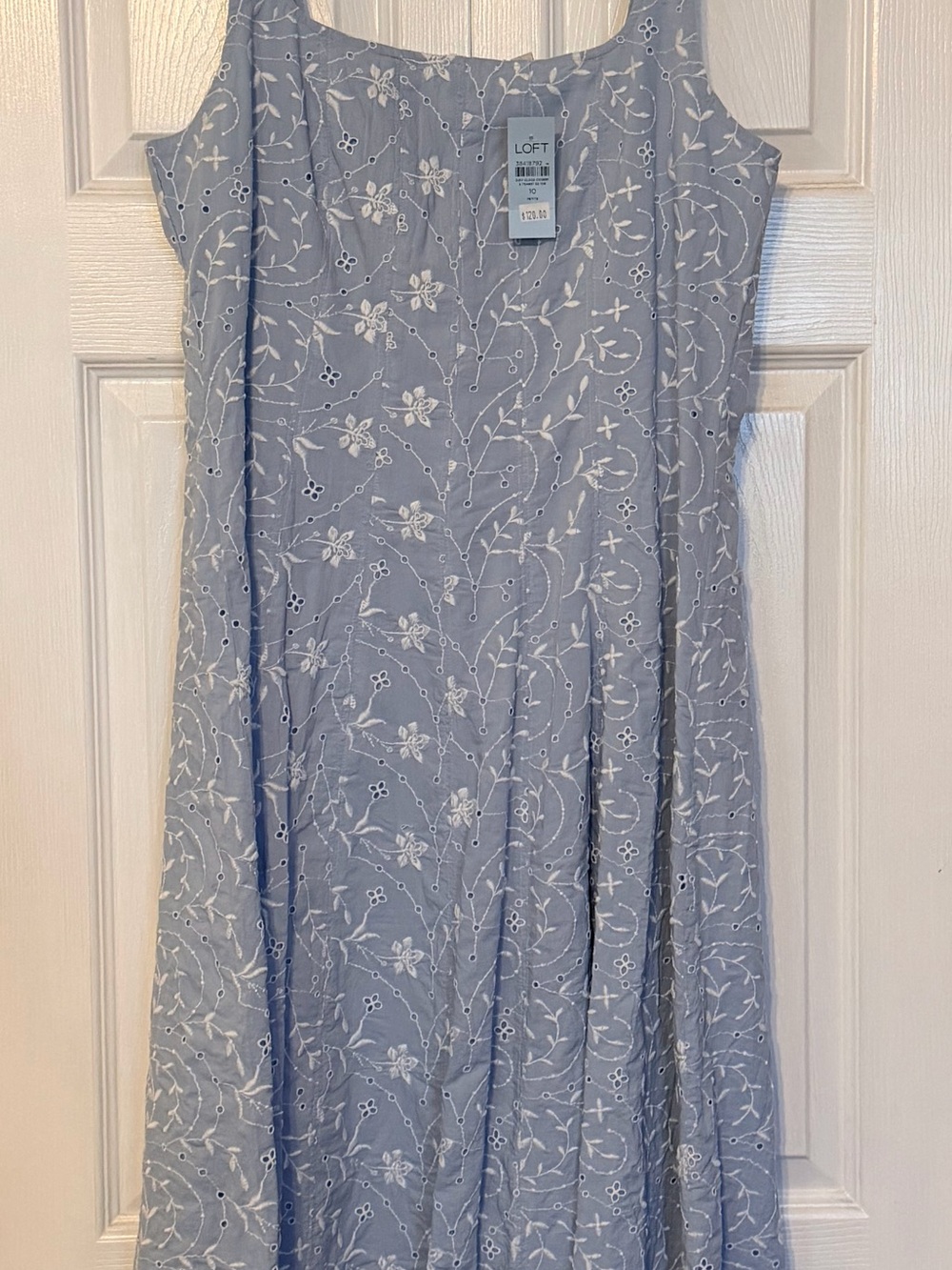 NWT LOFT Light Blue Dress with White Floral Eyelet